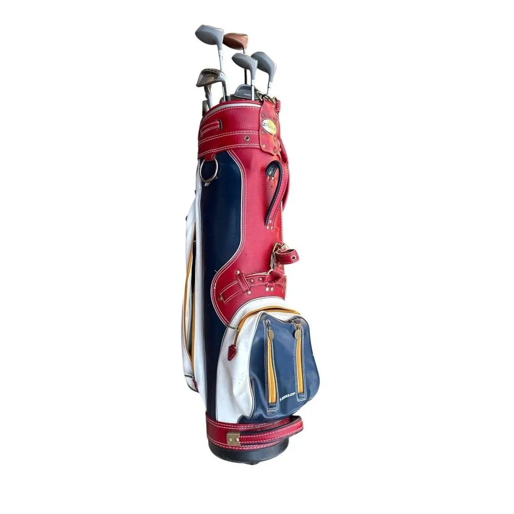 Vintage Dunlop 3-way Golf Bag 16 Golf Club Red White blue multiple storage areas